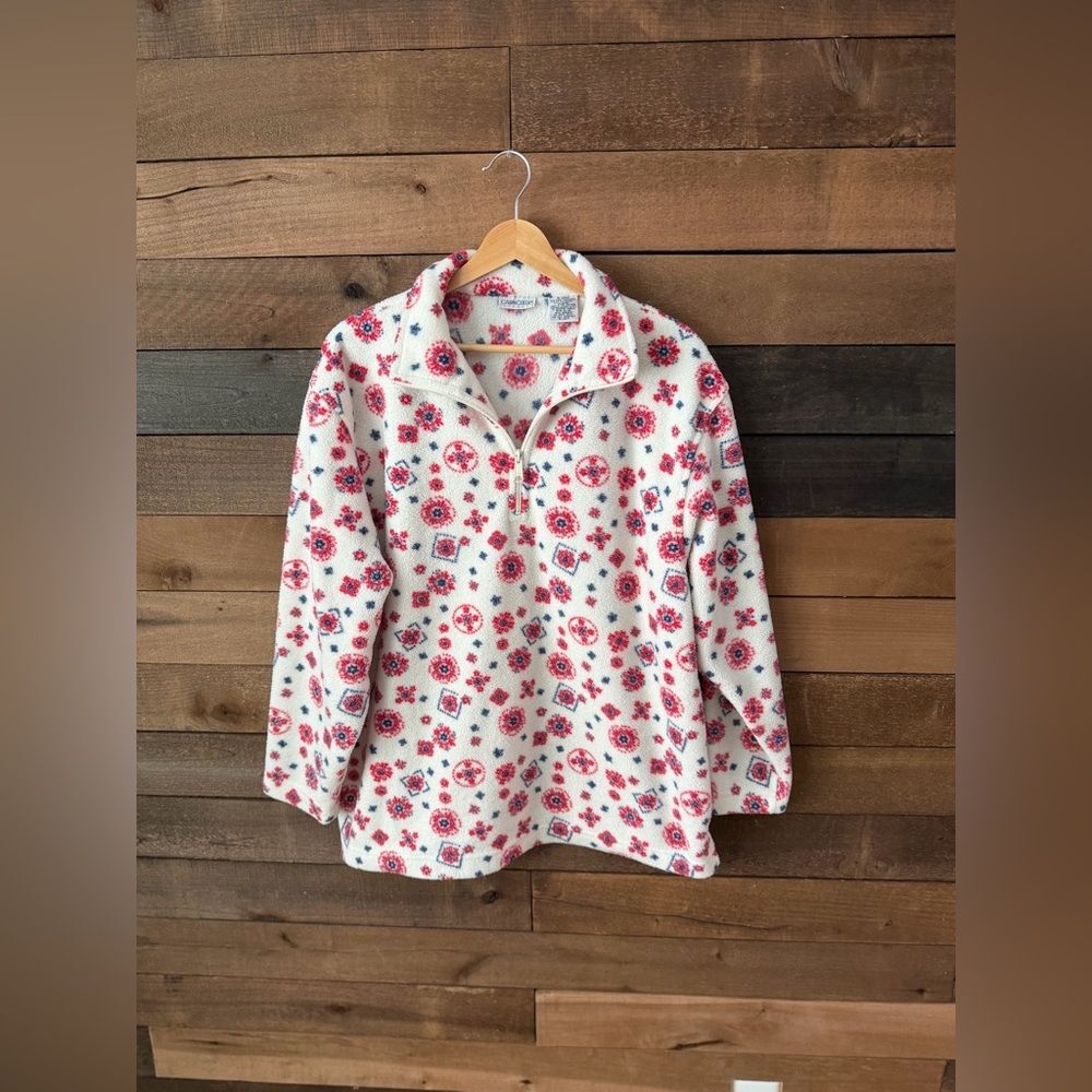 Vintage 1990s Cabin Creek Floral Quarter Zip Fleece Pullover Cottage Cozy - Picture 14 of 16